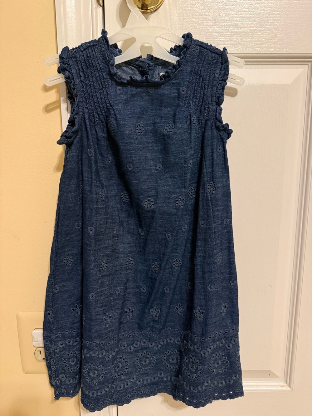 Girls' Navy Eyelet Sleeveless Dress